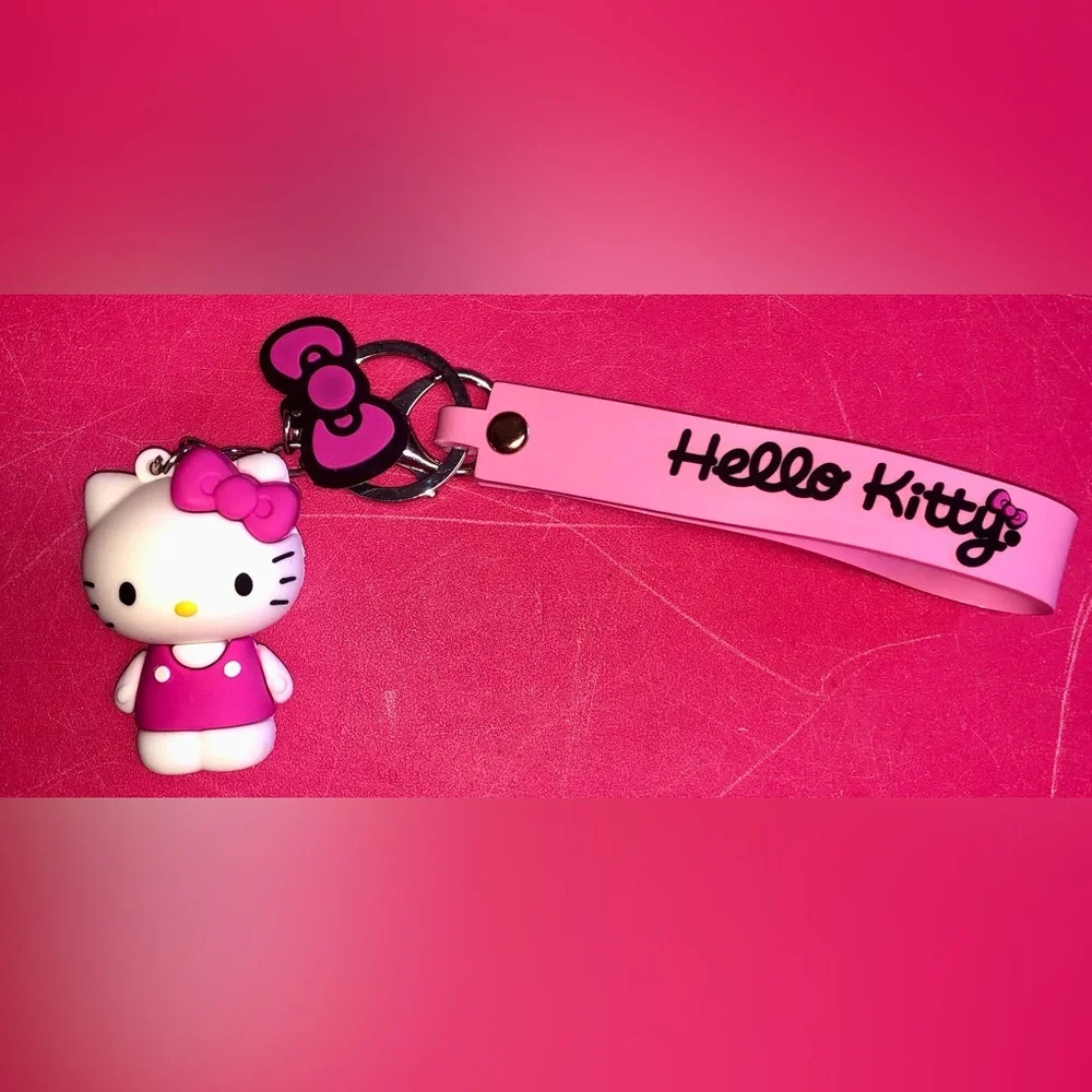 Sanrio Hello Kitty Pink and White Silicone Keychain Charm Backpack Bag Accessory